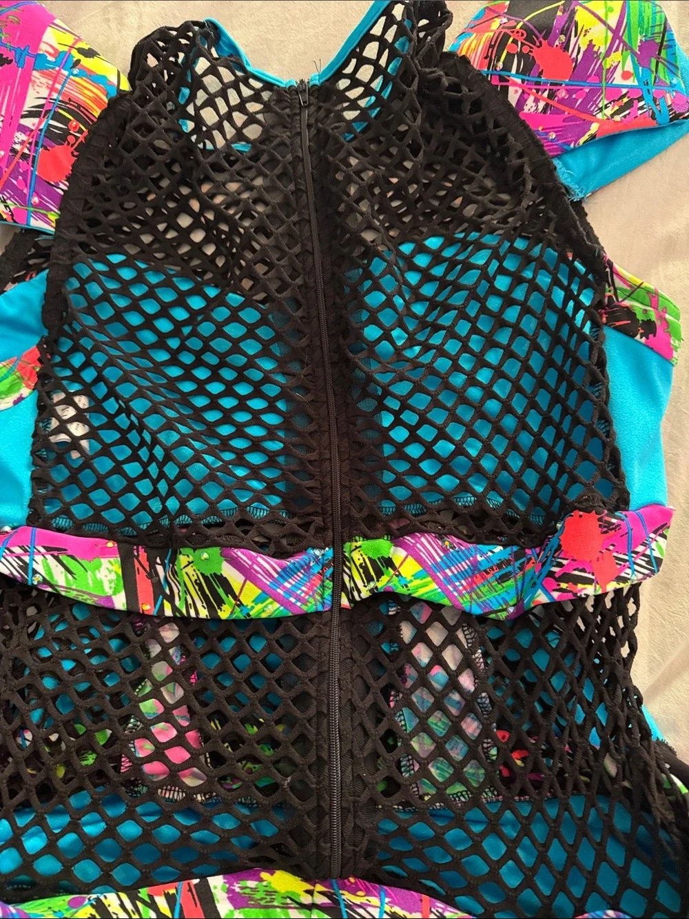 Kids Black & Bright Blue Dance Costume with Neon Accents
